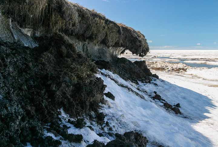 Os cientistas acreditam que o aumento das temperaturas no Alasca tenha causado o degelo do solo que normalmente é congelado, chamado de 