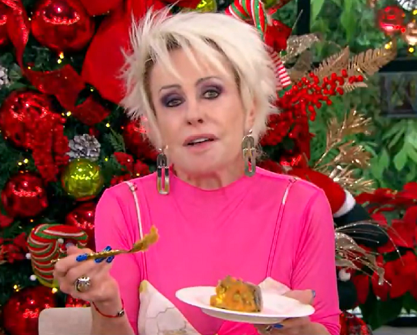 “Fiquei muito chateada com esses americanos, porque de comida eles não entendem 'lhufas'!", comentou Ana Maria, enquanto degustava o prato em questão.-reprodução tv globo