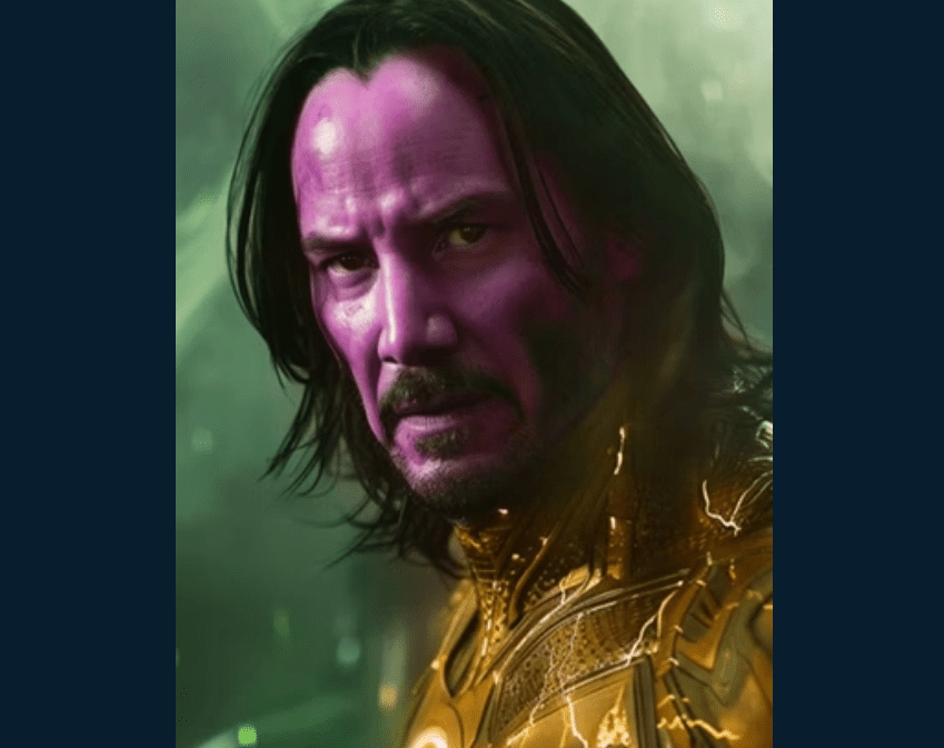Aqui, mais uma criação da Inteligência Artificial em que Keanu Reeves vira um vilão famoso do universo dos super-heróis . Ele se torna o Flash Reverso. 