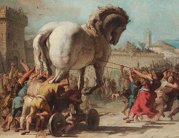 O phaseolus vulgaris, cultivado por mais de sete mil anos. E aqui uma curiosidade histórica: o feijão foi crucial, inclusive,  na Guerra de Troia devido ao seu alto valor nutritivo. -Giovanni Domenico Tiepolo - Domínio Público 