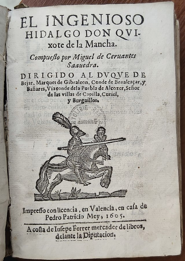 No início do século XVII, em 1605, em Madri, na Espanha, saiu a primeira edição de "Dom Quixote", com 126 capítulos, divididos em duas partes. - Pedro Particio Mey/Wikimedia Commons