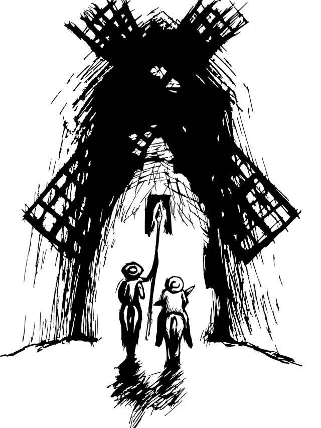 Um dos grandes momentos de "Dom Quixote" é a luta do herói contra 30 moinhos de vento, que imaginava serem gigantes. 