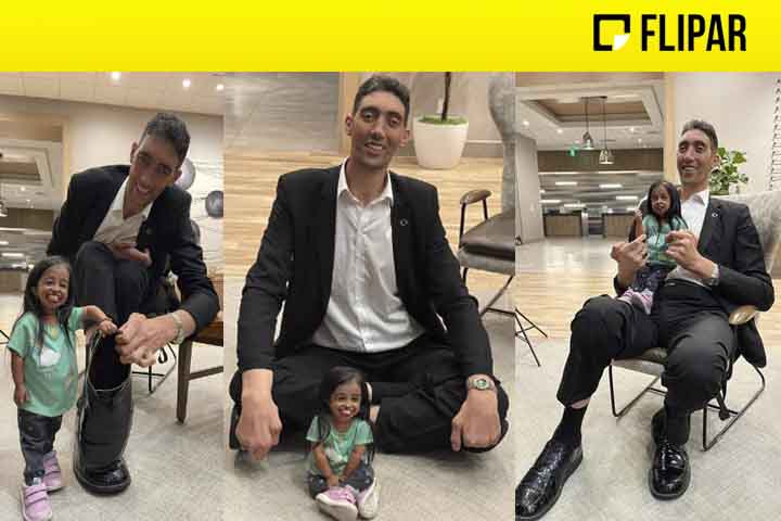 Jyoti Amge já havia se encontrado com o homem mais alto do mundo, Sultan Kösen, de 2,51 metros. Eles posaram para fotos na Califórnia, na costa oeste dos Estados Unidos no dia 19 de fevereiro de 2024. 
