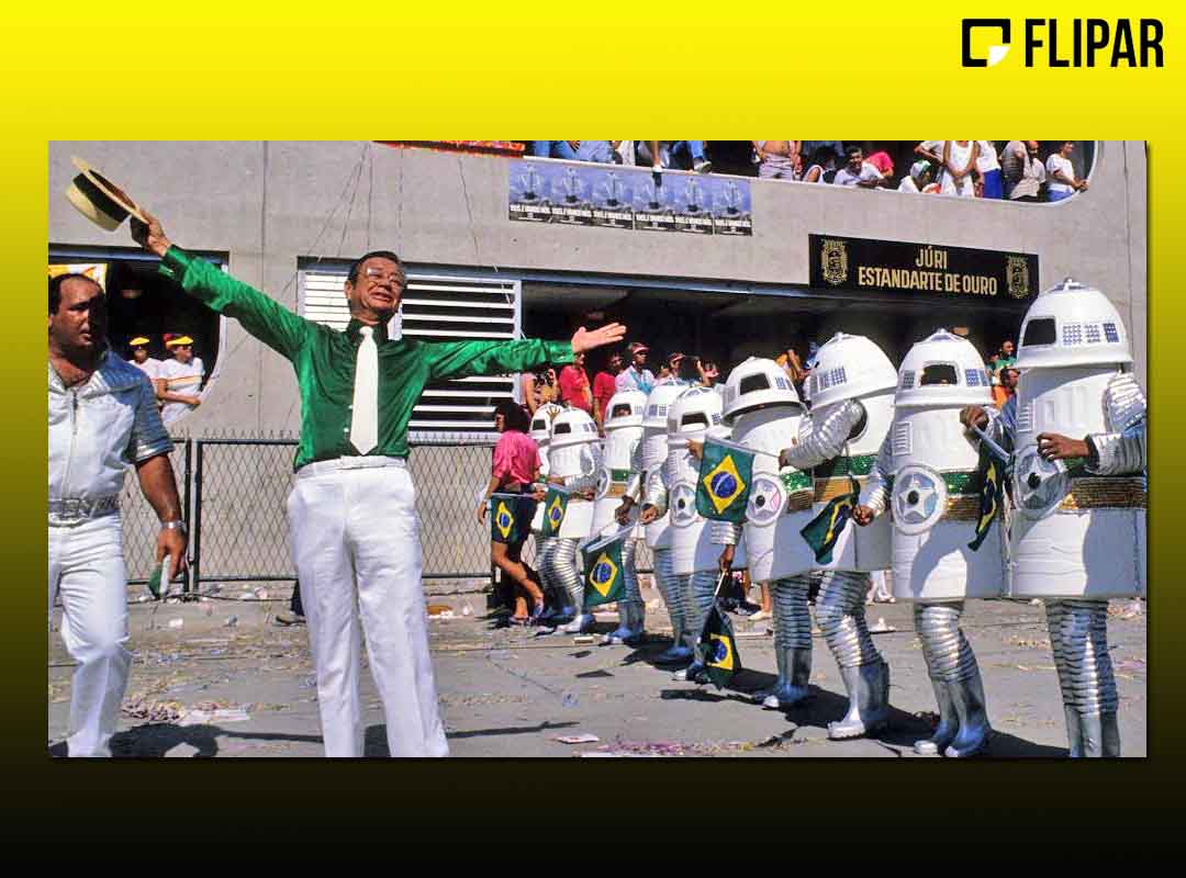 <p>Com o enredo “Ziriguidum 2001: um carnaval nas estrelas”, de Fernando Pinto, a Mocidade conquistou o título com um tema futurista, que entrou para a história. A Comissão de Frente era bem diferente das tradicionais, com jovens astronautas com a bandeira do Brasil. O patrono Castor de Andrade acompanhou tudo de perto.</p>
