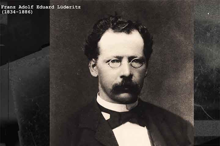 Adolf Lüderitz, na era do imperialismo alemão, iniciou a exploração de terras por diamantes, levando ao estabelecimento de uma colônia.-Reprodução Youtube Canal  Integrando Conhecimento