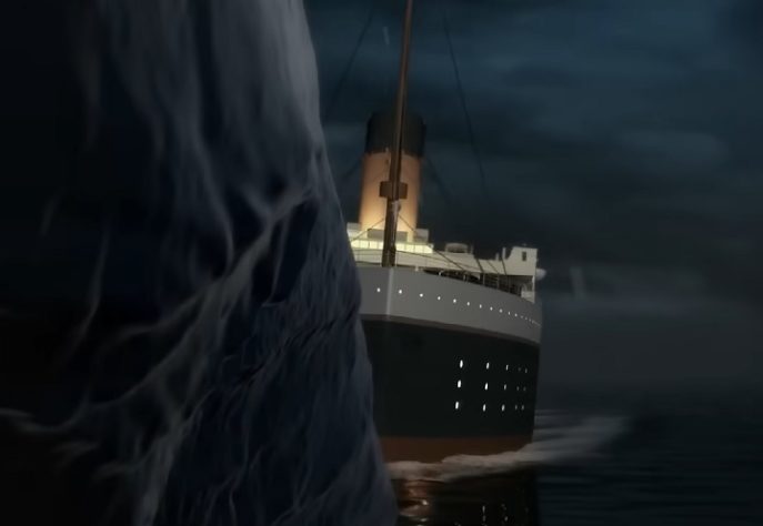 Titanic batendo no iceberg