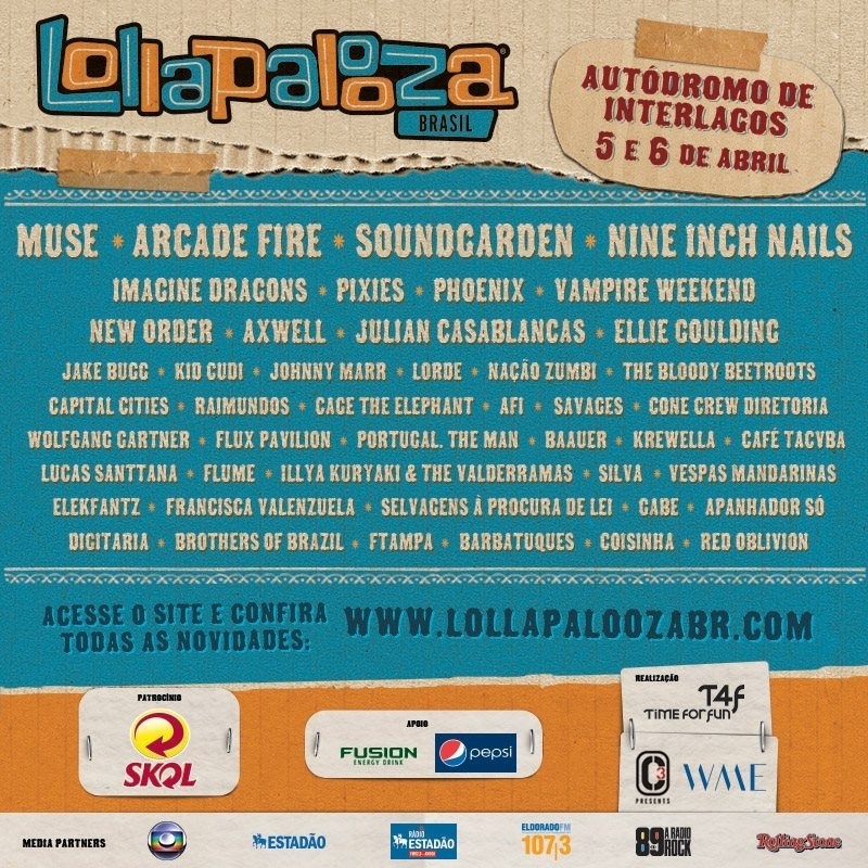 Após dois anos no Jockey Club, o Lollapalooza Brasil foi transferido para o autódromo de Interlagos em 2014, voltando a ocorrer em dois dias (5 e 6 de abril). 
-Reprodução