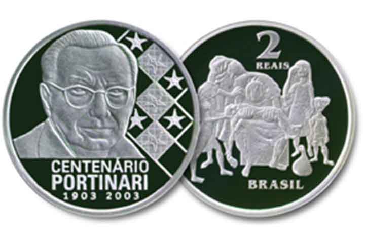 2003: Em homenagem ao CentenÃ¡rio de Candido Portinari, foram fabricadas 2 mil moedas de R$ 2.