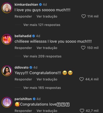 Famosos comemoram anúncio de gravidez de Hailey e Justin Bieber