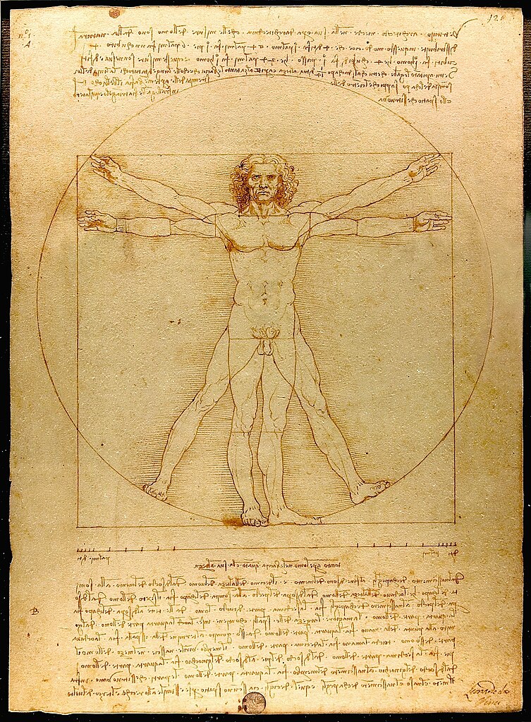 Leonardo da Vinci não restringiu suas atividades à pintura, dedicando-se a outras formas de arte, como a escultura e a poesia, e também com contribuições em diversas áreas do conhecimento, como matemática, anatomia e engenharia. Na imagem, "O Homem Vitruviano", um de seus desenhos mais famosos. 
-Domínio Público