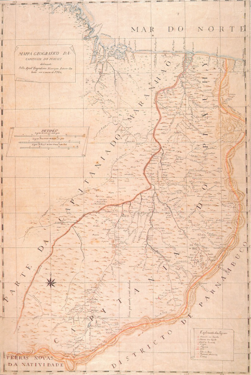 O mapa, de autoria do engenheiro Henrique Antonio GalÃºcio, demarca a fronteira entre os estados no alto da Serra da Ibiapaba.
