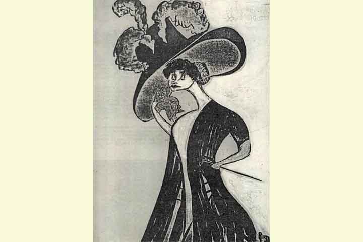 De volta ao Brasil, em 1906, Nair renasce como Rian, pseudÃŽnimo sob o qual publicou caricaturas de personagens da alta sociedade. A primeira delas foi a da artista francesa RÃ©jane, na revista Fon-Fon!, em 1909.
