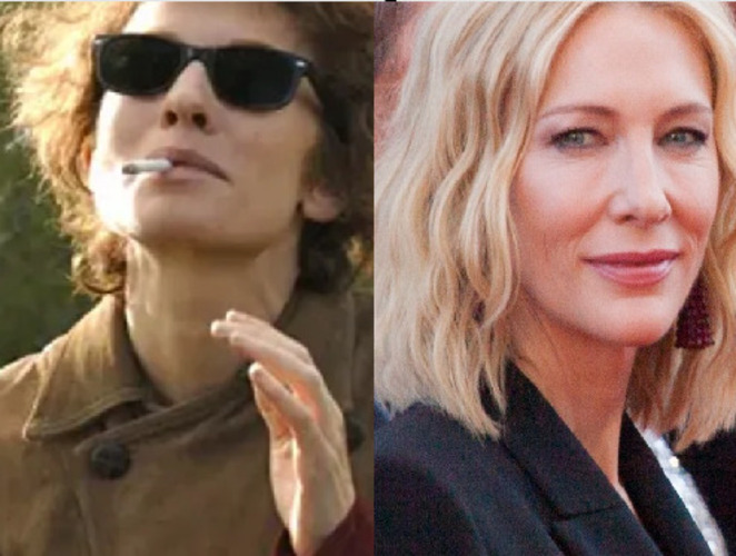 <p>Cate Blanchett em “Não Estou Lá” (2007): Nesta cinebiografia, a atriz australiana interpreta diversos alter egos masculinos do cantor Bob Dylan. Ela recebeu aclamação da crítica e uma indicação ao Oscar de Melhor Atriz Coadjuvante.</p>
