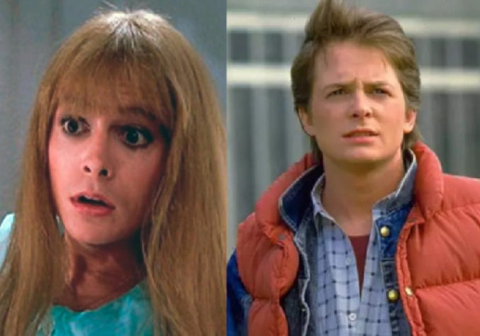 Michael J Fox como Marlene e como Marty McFly