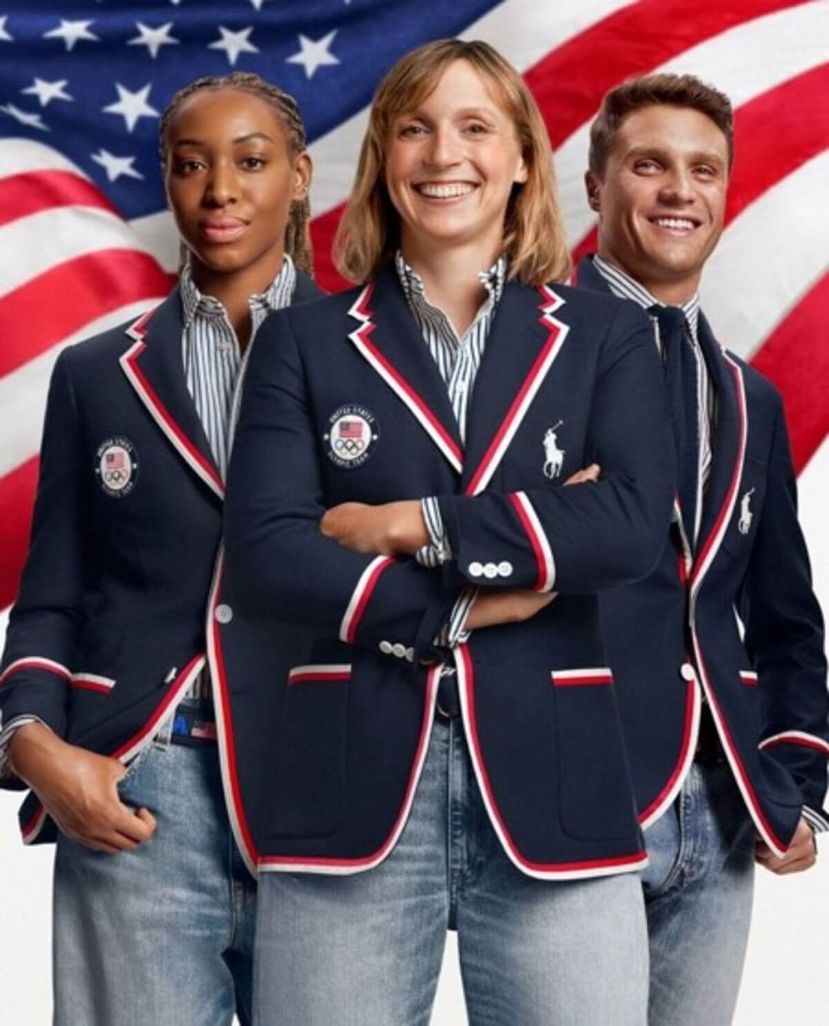 Estados Unidos - A delegação da maior potência da história dos Jogos Olímpicos vestiu trajes da grife Ralph Lauren, compostos por calça jeans e estilo colegial.