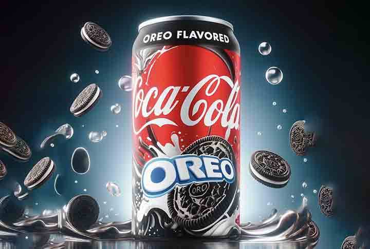 O outro produto da collab é a Coca-Cola Oreo Zero Açúcar, um novo sabor de refrigerante com sabor que remete ao biscoito. 
 -  Divulgação