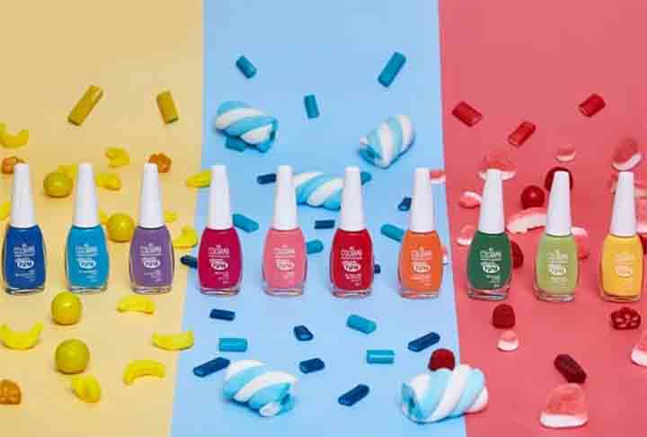 Fini e Colorama - A união resultou em uma linha de esmaltes em dez cores com aroma das balas gelatinosas. 
 - Divulgação