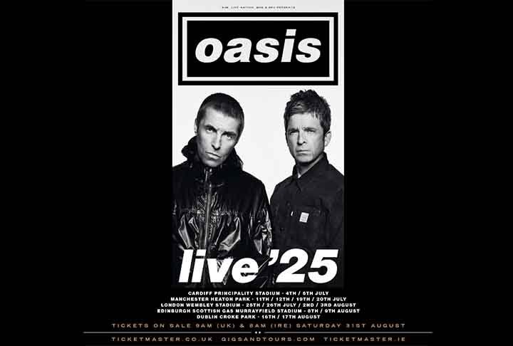 A banda de rock, encabeçada pelos irmãos Liam e Noel Gallagher, divulgou inicialmente as datas de 14 shows da turnê “Oasis Live 25”. 
-Reprodução do Instagram @oasis