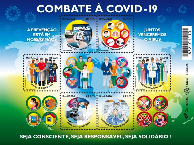 Os selos são verdadeiras cápsulas do tempo, que retratam a história, a cultura e as transformações de um país. Em 2020, foram lançados esses com temática do combate à Covid-19.