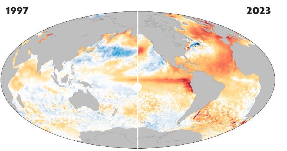 O NOAA - Administração Oceânica Atmosférica Nacional, em português - instituição do Departamento de Comércio dos EUA, divulgou um mapa que mostra a elevação das temperaturas no mundo. Quanto mais quente, mais vermelho. 