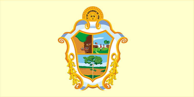 A bandeira de Manaus, no Amazonas, é um pano retangular, de cor bege no qual está assentado, ao centro, o brasão do município. A cor  representa o Rio Amazonas, a maior identidade do povo manauara.-Domínio Público