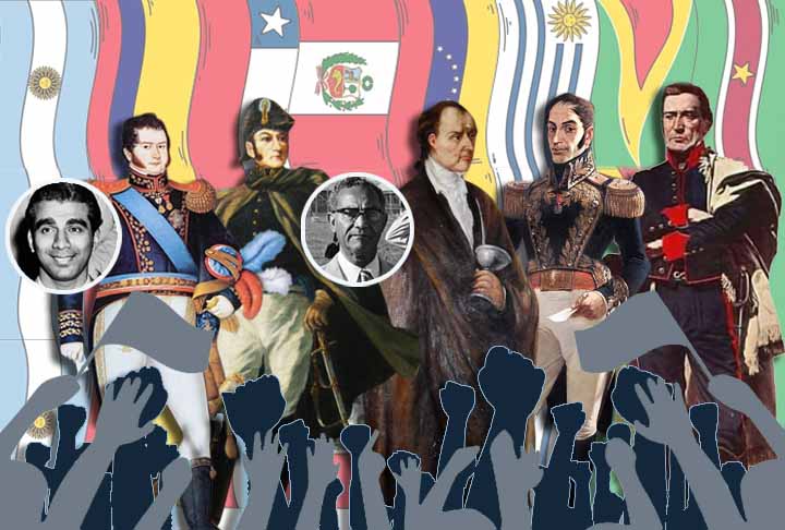 Heróis da independência sulamericana - montagem com imagens de Domínio Público