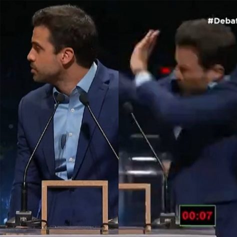 Montagem - Pablo Marçal leva cadeirada de Datena em debate na TV