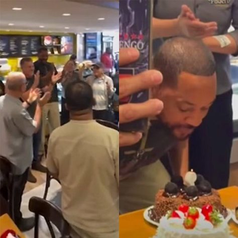 Montagem - Will Smith comemora aniversário e ganha bolo em padaria do RJ