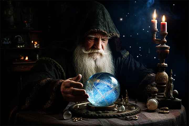 Idade Média e Renascimento: A bola de cristal tornou-se uma ferramenta popular entre os adivinhos e ocultistas .A prática foi influenciada por uma mistura de tradições esotéricas e místicas, como a alquimia, a astrologia e o hermetismo. - Imagem Freepik