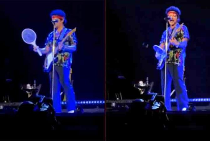 Táticas contra insetos: Bruno Mars usou raquete para espantar mosquitos em show