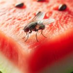 Mosca pousando na melancia fruta