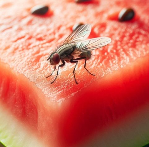 Mosca pousando na melancia fruta