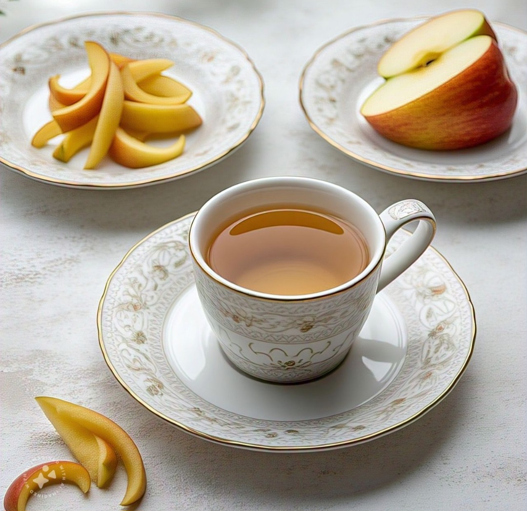 Casca de maçã: Rica em fibras e antioxidantes, ajuda na saúde digestiva e no controle do colesterol. Contém antioxidantes, como a quercetina, que ajudam a combater inflamações e fortalecer o sistema imunológico. Contém vitamina C e pequenas quantidades de B1, B2 (riboflavina) e B6. - Imagem gerada por i.a.