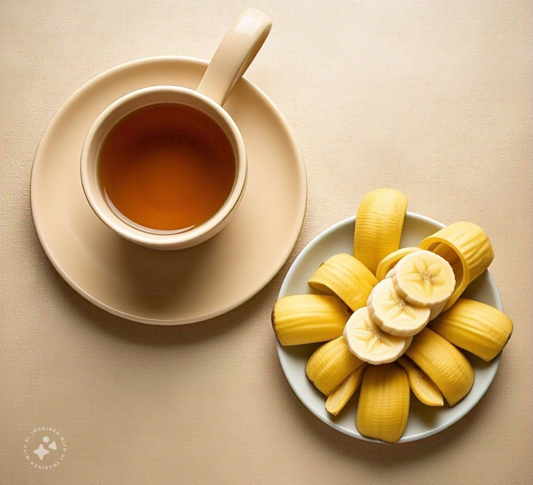 Casca de banana: Contém triptofano, potássio e fibras, sendo usada em chás que promovem o relaxamento e melhoram o sono. Fonte de vitamina B6, vitamina C e pequenas quantidades de B1 e B2.
 - Imagem gerada por i.a.