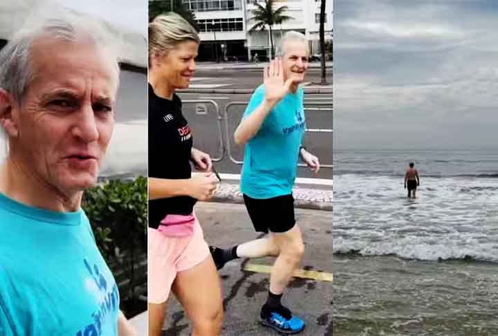O primeiro-ministro da Noruega, Jonas Gahr Store, aproveitou as belezas da orla da praia carioca para fazer corridas matinais em Copacabana e Ipanema.

