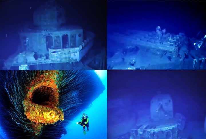 ApÃ³s sobreviver Ã  sua primeira exposiÃ§Ã£o ao poder de fogo atÃŽmico, o USS Saratoga afundou sob o impacto do segundo teste. Ele repousa na areia a 54 metros de profundidade, com sua ponte a 18 metros. 
