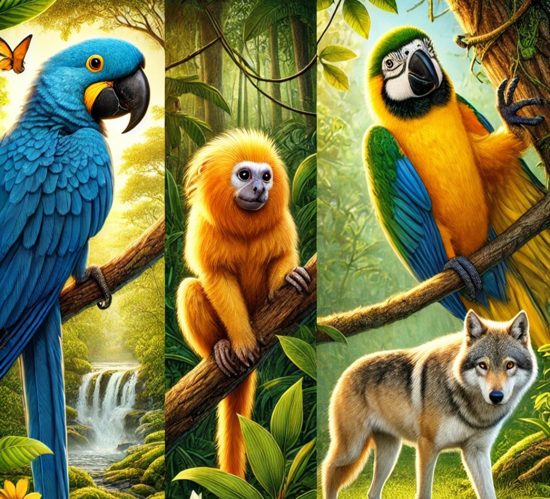 A fauna brasileira é reconhecida mundialmente pela sua riqueza de espécies, proporcionando equilíbrio e beleza na natureza. Porém, algumas espécies, como a Helicops boitata, correm sérios riscos de extinção!  Veja alguns-Imagem gerada por inteligência artificial 