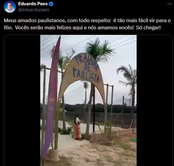 O prefeito do Rio de Janeiro, Eduardo Paes (PSD), fez uma publicação no X convidando os paulistanos a irem para o Rio em vez de curtirem a 