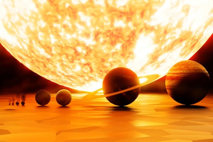 Sol em comparação aos planetas do Sistema Solar
