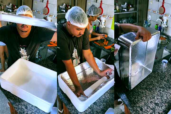 Ele trabalha com uma caixa de pescado de 24 litros e comentou o seguinte: "Gosto de colocar a fita na caixa pois, além de proteger, o isopor fica mais higiênico e dá mais confiança ao cliente na hora da compra".