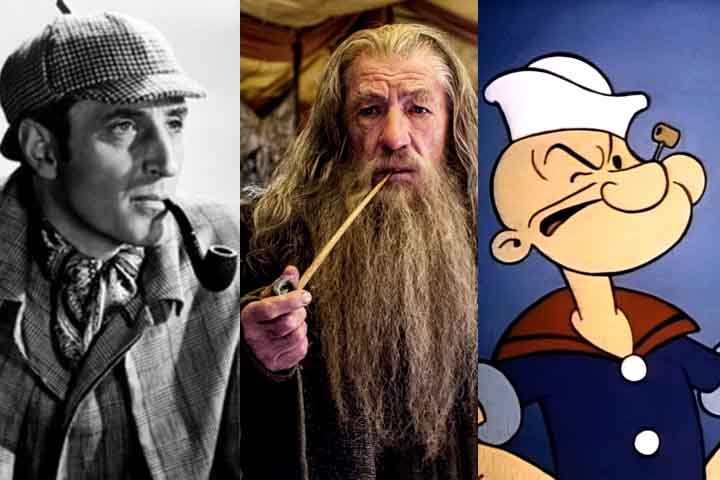 Vários personagens famosos da ficção são associados ao cachimbo, como Sherlock Holmes, Gandalf de O Senhor dos Anéis e Popeye. O uso do cachimbo por esses personagens reforça traços de sabedoria, mistério ou força em suas personalidades.