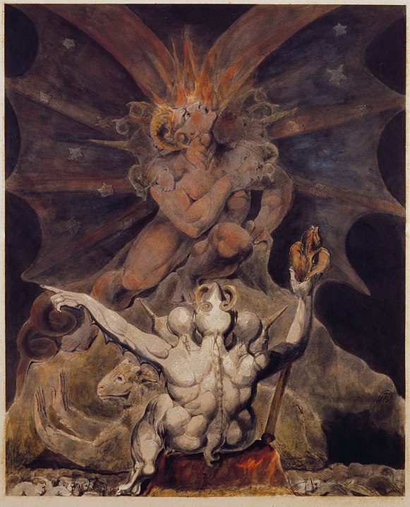 Na Idade Média, a associação de 666 com o mal foi amplificada em pregações e representações artísticas, ganhando raízes no imaginário coletivo. Uma referência ao Anticristo que foi se estendendo pelo séculos seguintes. Na foto, uma obra sobre o 666, criada pelo artista plástico inglês William Blake em 1805.