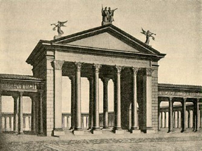 Nesta imagem, é possível ver como o pórtico de Otávia era na época em que Augusto imperou em Roma.  Era uma entrada imponente, que simbolizava o poderio do império. 