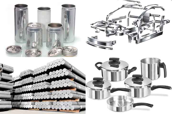 O alumínio é amplamente utilizado na fabricação de latas, embalagens, estruturas de aeronaves e veículos. Também é empregado em cabos elétricos, construção civil e utensílios domésticos devido à sua leveza e resistência.
