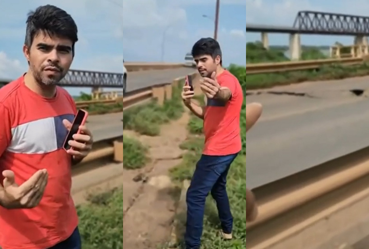O vereador Elias Júnior (Republicanos), de Aguiarnópolis, estava gravando um vídeo para denunciar as más condições da ponte no momento do desabamento e conseguiu filmar parte do asfalto cedendo.