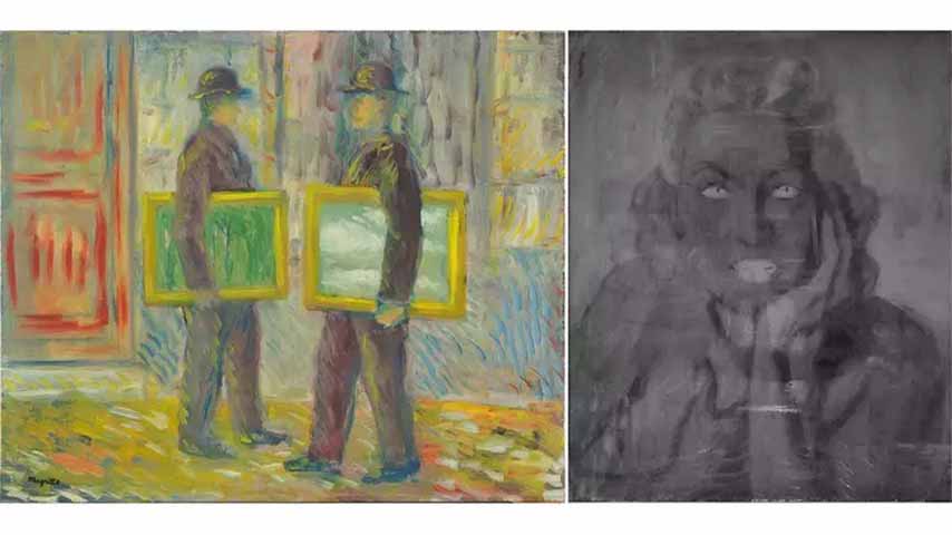 Um retrato de uma mulher misteriosa, que lembra a esposa do artista, Georgette, mas com características diferentes. A descoberta destaca a dualidade da obra, característica de um artista famoso por suas imagens provocantes e traiçoeiras.-Muse?es Royaux des Beaux-Arts de Belgique