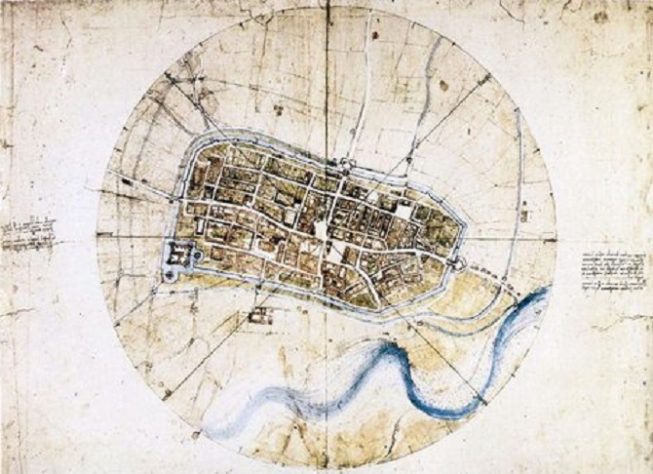 Mapa de Ímola, cidade italiana desenhada por Leonardo da Vinci