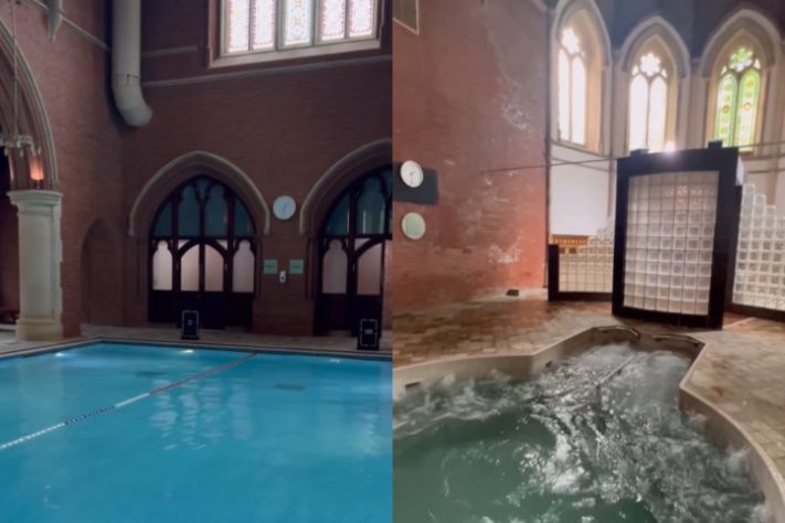 Montagem - Piscina em capela de antigo hospital psiquiátrico vira atração em Londres