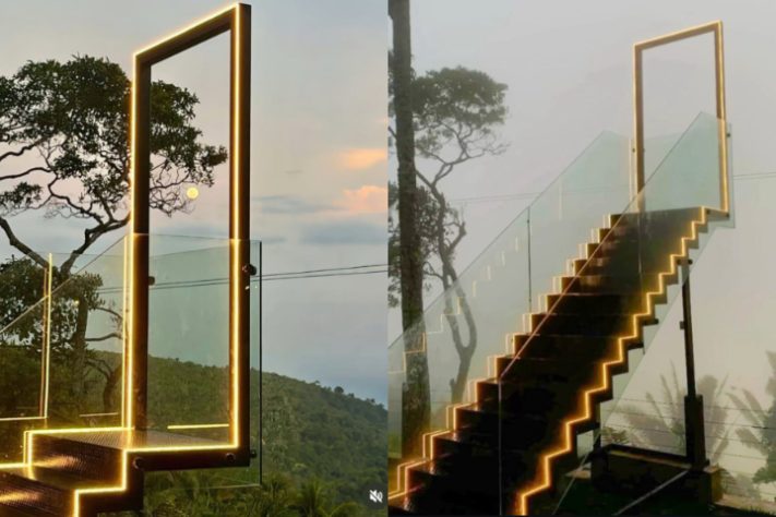 Montagem - Escada 'para o céu' chama a atenção nas redes e atrai curiosos no Ceará
