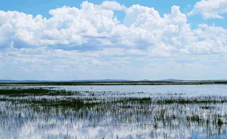 O Lago Hulun (China) cobre 2.339 km² e chega a 8 m de profundidade. Localizado na Mongólia Interior, é um habitat vital para aves aquáticas e desempenha um papel importante na cultura dos nômades da região.
